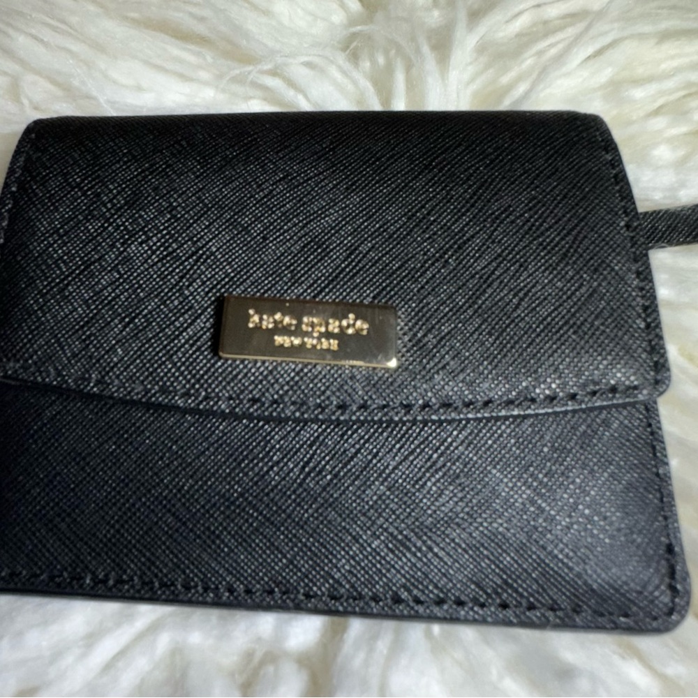 Kate Spade Black Saffiano Leather “Laurel Way” Small Snap Wallet Gold Hardware - Picture 2 of 10